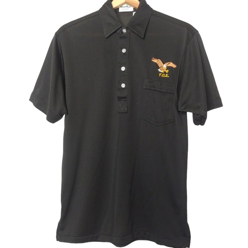 Vintage FOE Fraternal Order Eagles Small Polo Shirt Winner Mate Black Retro EUC